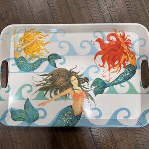 RARE Vtg Mermaid Serving Tray Hard Plastic Platter Coastal Beach 1990s UNIQUE